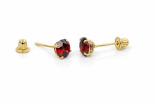 14K Solid Yellow Gold 5mm Round Birthstone screw back Stud Earrings for Women