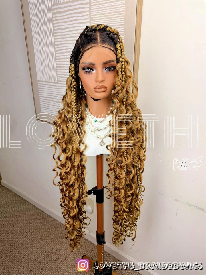 Se envía al día siguiente (ENVÍO 2 DÍAS) Peluca trenzada de encaje completo Cornrow, trenza negra sin nudos Foto 3 de 4