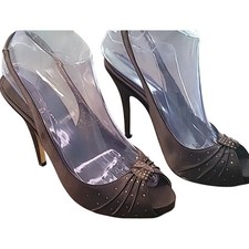 Elegant Nina Bronze Glitter Open Toe Slingback Heels Sz 8M Luxe Formal