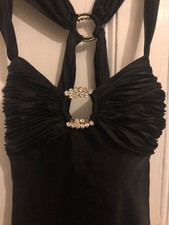 Glamorous Black Satin Evening Gown Long Backless Party Dress Size 10