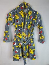 Pokemon Boys Pajama Robe Gray Bathrobe Size 6/7 Pikachu Pokeball 2 Pockets