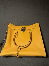 New Michael Kors Yellow Pebbled Satchel Top Handle Bag with Lock, Key Logo