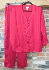 Vtg Victorias Secret Gold Label pajama set M red satin v neck button long sleeve