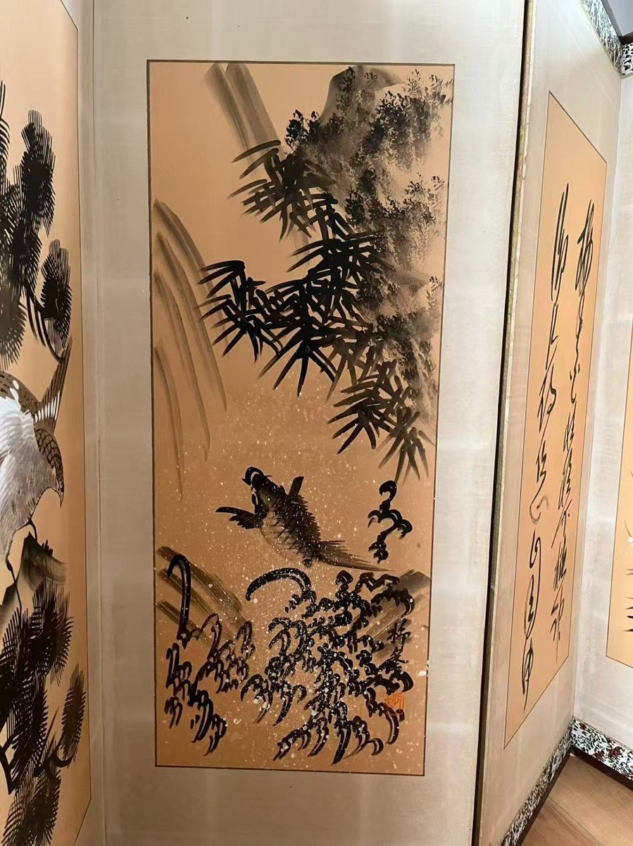 Japanese antique Byobu 6 panel folding screen Art | eBay