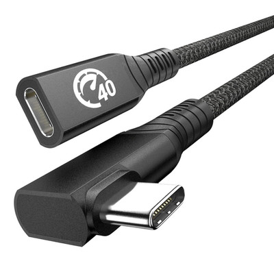 USB 4 Extension Cable 240W 2FT, Right Angle Thunderbolt 4/3 & 2Ft, Black