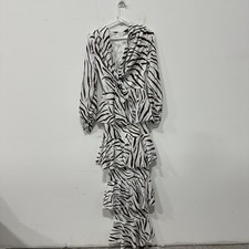PrettyLittleThing Dress Womens 6 Brown Zebra Print Tiered Frill Maxi Long Sleeve