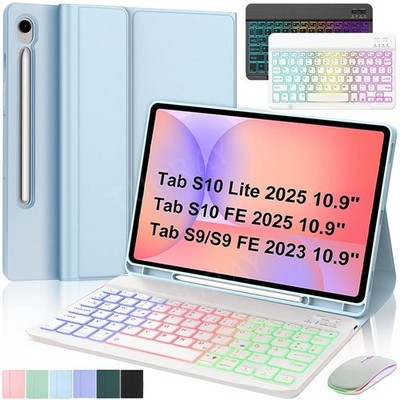 Für Samsung Galaxy Tab S10 Lite S10 FE S9 QWERTZ Tastatur Hülle mit Beleuchtete