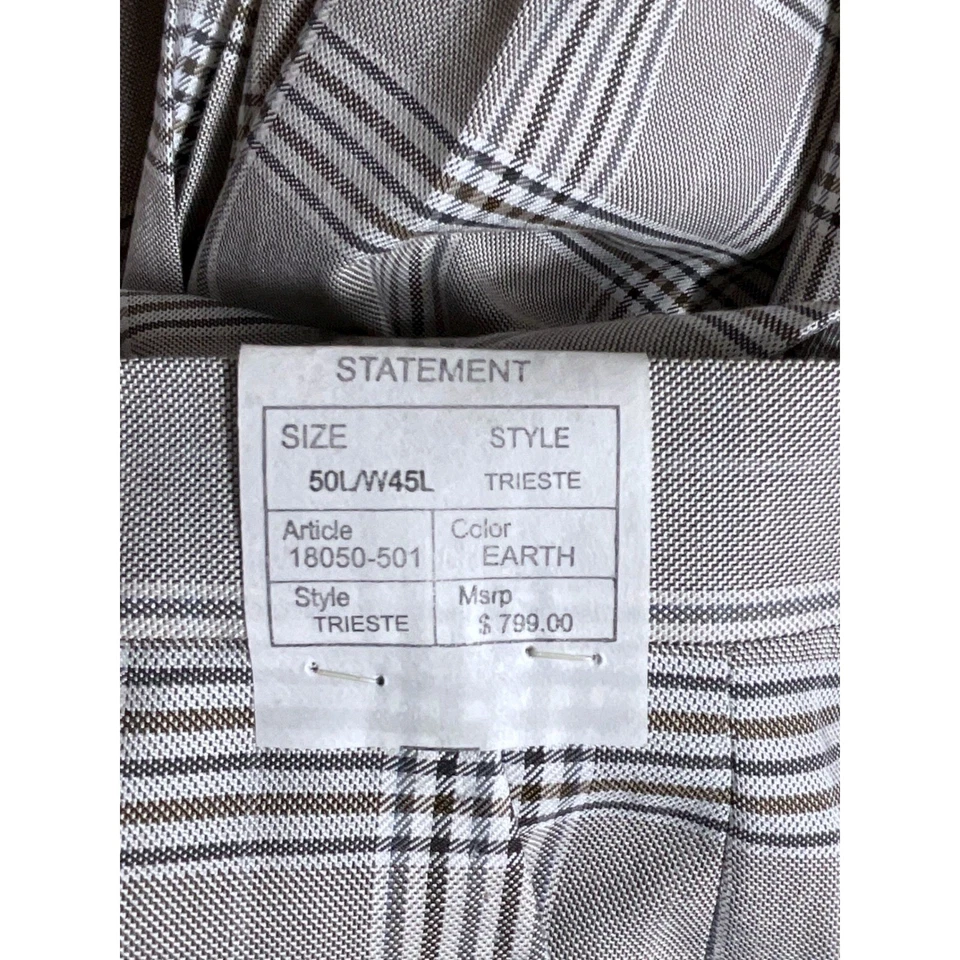 NWT Statement Italy 3 Piece Suit Blazer Vest Pants Plaid Wool 50L/W45L Trieste - Image 3 of 4