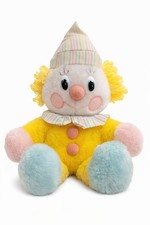 Vintage Pastel Plush Clown Doll Yellow Pink Blue Striped Hat 11  Stuffed Toy