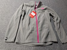 North Face Girls Gray with Pink Trim Full Zip Fleece Sweatshirt Size XL 18 NWT