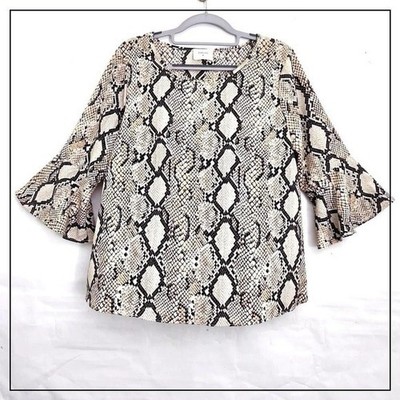Anthropologie Everly Tunic Women M Snake Python Casual Weekend Bell Sleeve Top