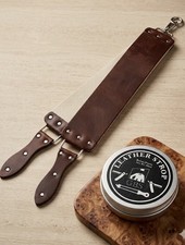 Cuchillo de afeitar recto de cuero de caza con correa y pasta de afeitar