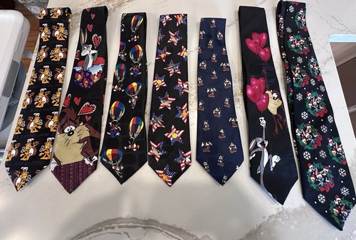 Lot Of 7 Vintage 90s Looney Tunes & Disney Ties Taz Mickey Garfield Bugs Tweety