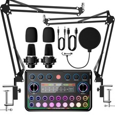 SINWE Podcast Equipment Bundle for 2,All-in-One audio mixer,Plug-and-Play P...