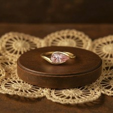 Pear Cut Pink Cubic Zirconia Solitaire Ring Valentine Promise Ring Gift for Her