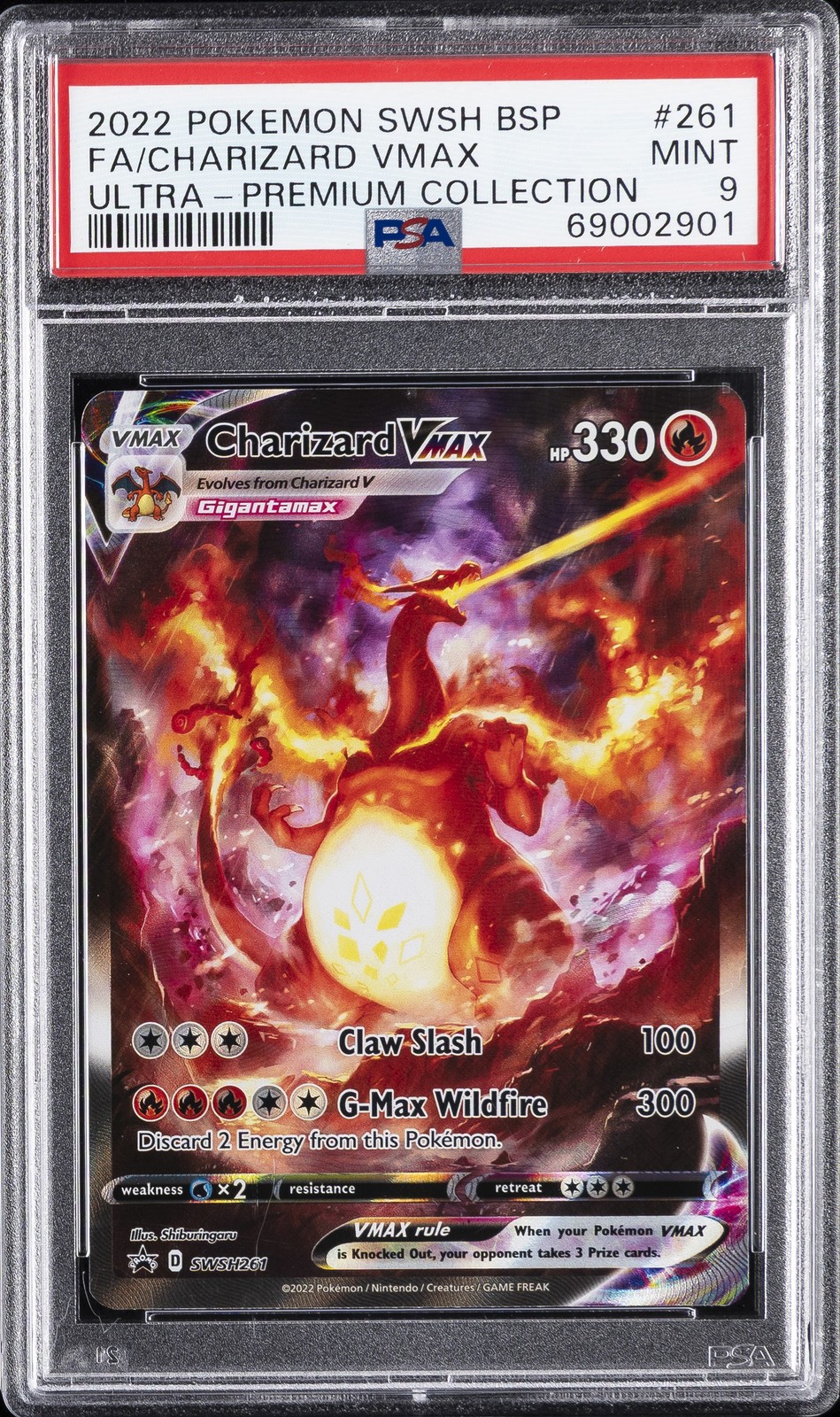 2022 POKEMON SWSH BLACK STAR PROMO #261 FULL ART/CHARIZARD VMAX PSA 9