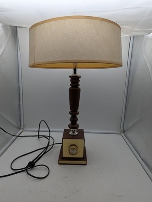 Vintage Modern Eames Era Mid Century MCM Atomic Lamp Walnut Brass Leather Works