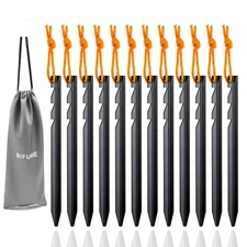 Ultra Light 7 Inch 7075 Aluminum Tent Stakes 12 Pack With Carrying Pouch