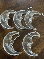 Vintage Acrylic Crescent Moon Face Hanging  Ornaments - Set of 5 Clear
