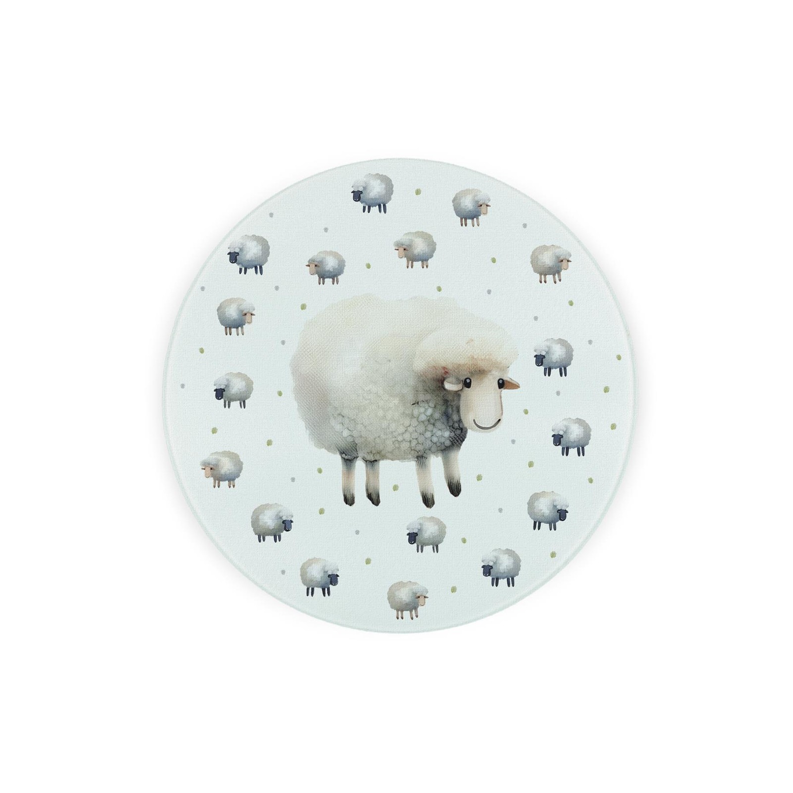 Spring Sheep Round Hot Pot Stand - Countryside Animals Kitchen Glass Trivet Gift