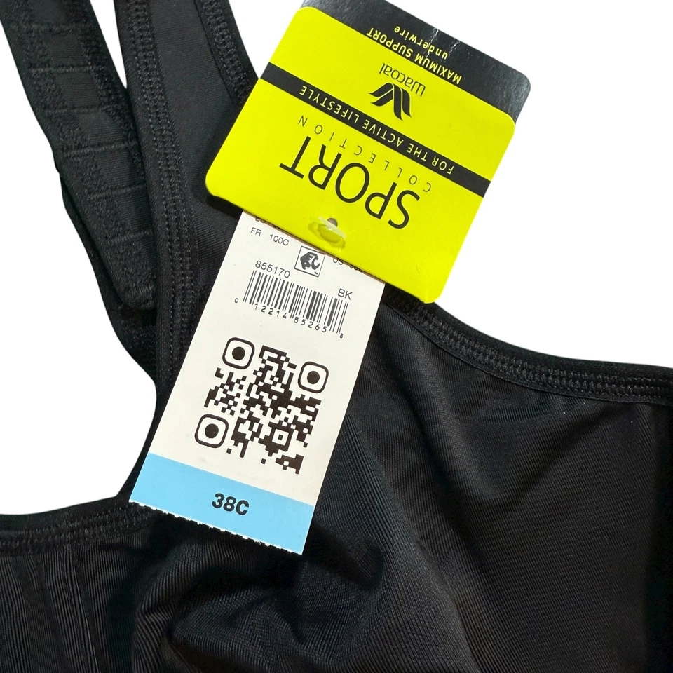 Sujetador deportivo con aros Wacoal 855170 38C negro soporte de alto impacto nuevo con etiquetas Foto 4 de 4