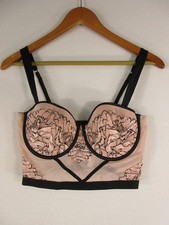 Auden Longline Bustier Bra Womens M Nude Black Lace Underwire Sheer Adjustable
