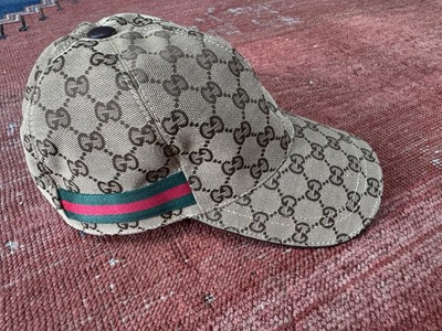 Gucci Beige Tan Gold GG Canvas Web Stripe Detail Baseball Cap Medium