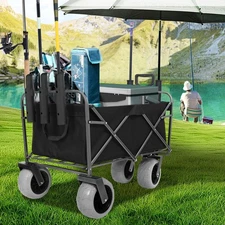 500lbs Fishing Cart with Rod Holders,Foldable Trolley Beach Wagon with Big Wheel