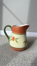 Vintage Ceramic Jug Peach & Green Hand Painted orange Kitchen Pitcher 