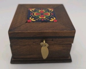 Small Handmade Wooden Trinket Box with Painted Tile El Viejo Arte Mexican