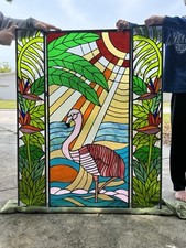 Original Design Stained Glass Flamingo And Side Panels Bird Of Paradise