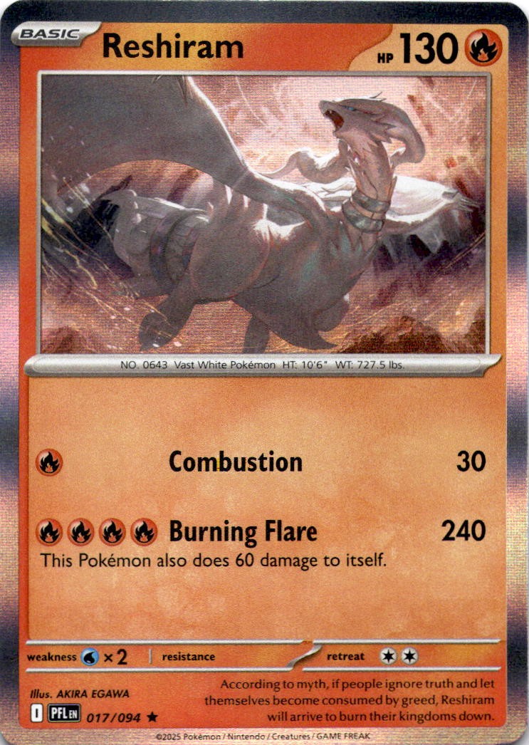 RESHIRAM 017/094 R PHANTASMAL FLAMES POKEMON HOLO LP