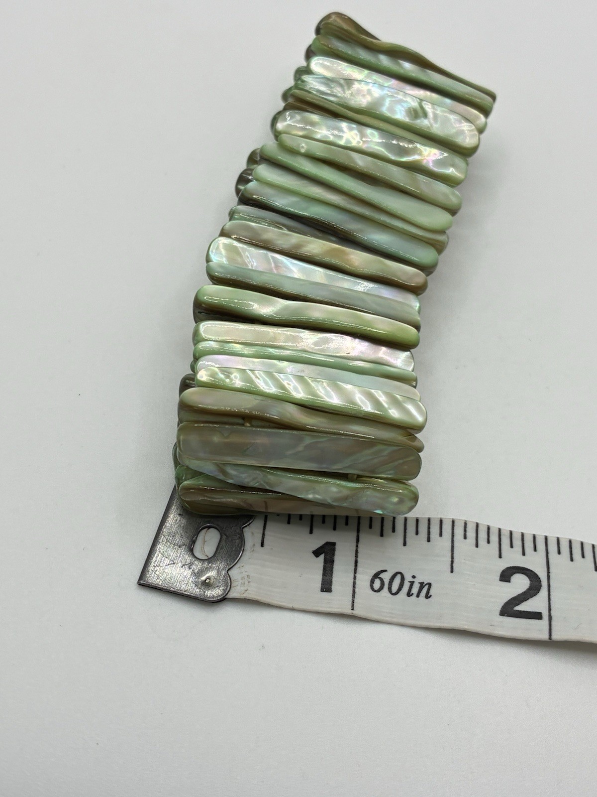 Abalone Shell Green Stretchy Statement Bracelet V… - image 5