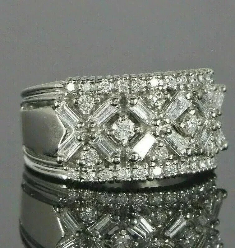 3Ct Baguette Cut Simulated Diamond Men's Wedding Band Ring 14k White Gold Plated — 第 4/4 张图片