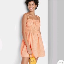 Wild Fable Ditsy Floral Sleeveless Fit & Flare Mini Dress Women's M Orange/White