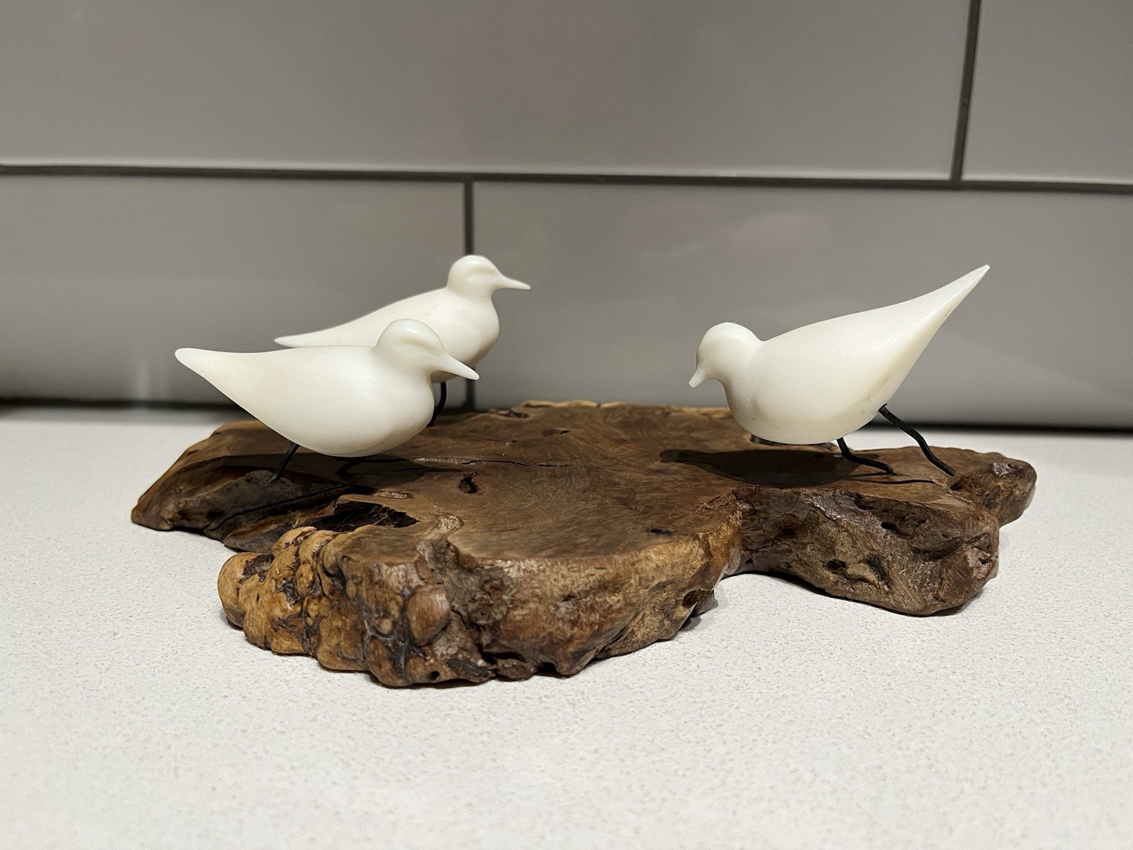 John Perry 3 Sandpipers Birds Figurine on Burlwood Driftwood Base