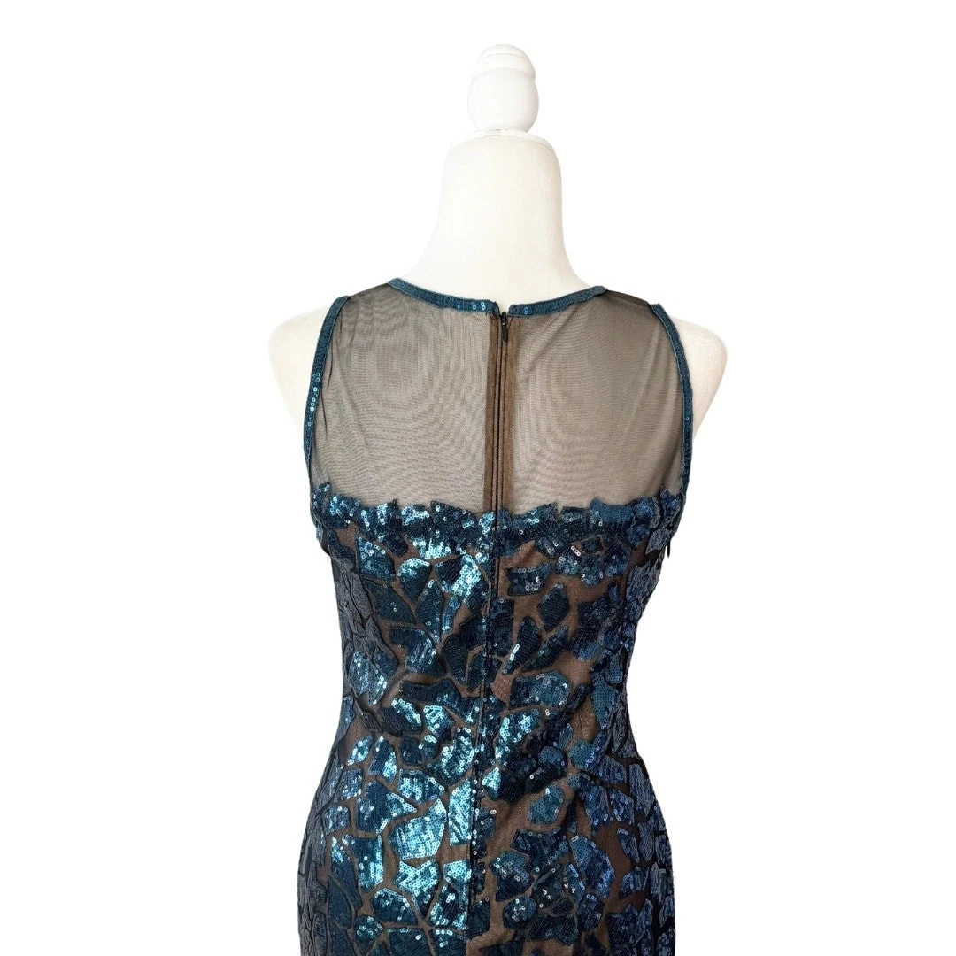 VALENTINO Abito Tadashi Shoji senza maniche Valentina paillettes 10 blu nuovo con etichetta