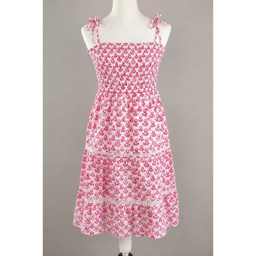 Roller Rabbit Target Pink Floral Smocked Tiered Maxi Dress Tie Strap Lined NEW