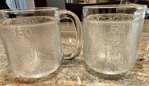 Set of 2 Iittala Krouvi 50 cl Clear Textured Glass Beer or Coffee Mugs Cups