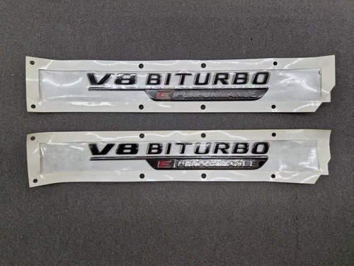 2x Original Mercedes V8 Biturbo E Performance Schriftzug Aufkleber Embleme Neu - Bild 3 von 3