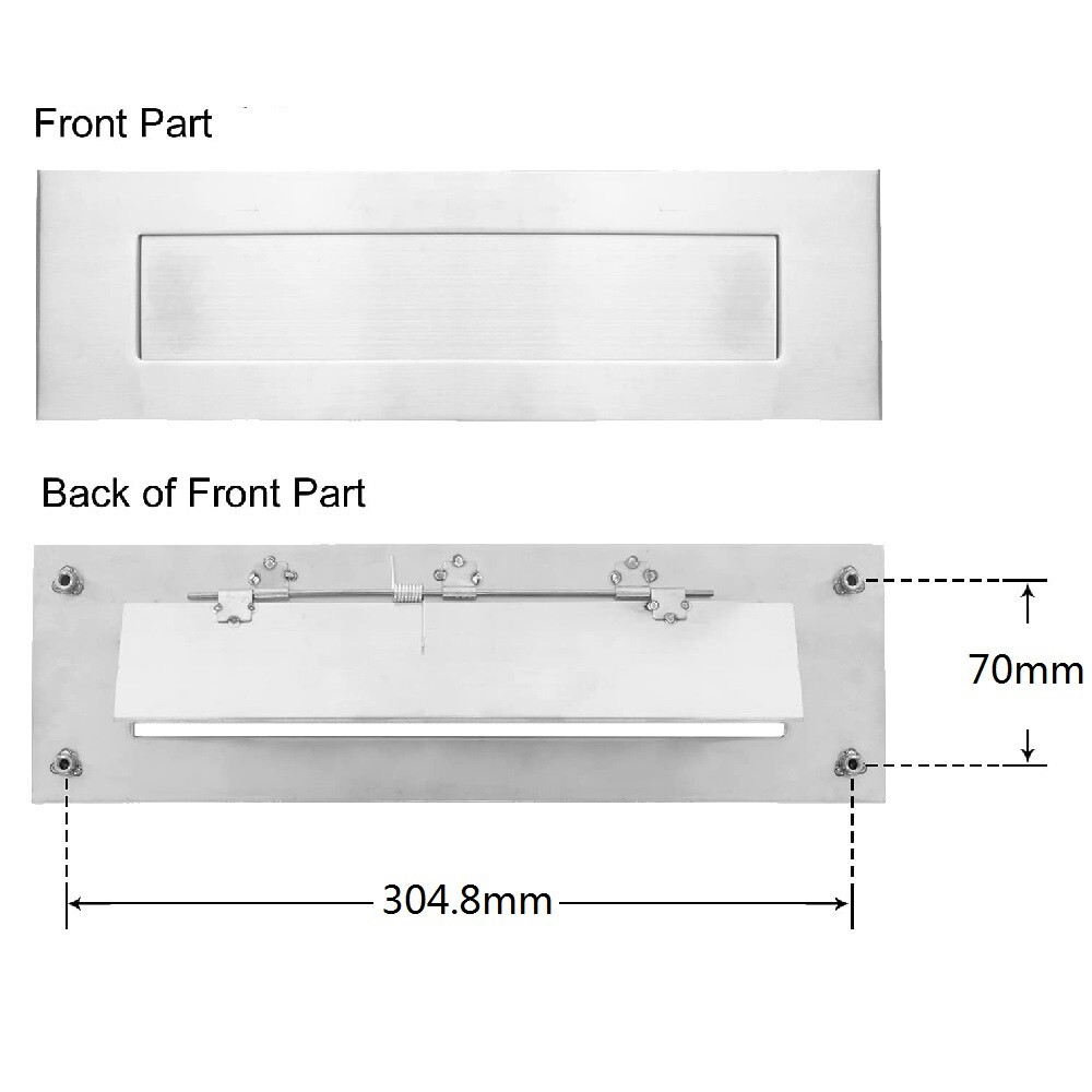 Front Door Mail Slot 330x99mm 304SS Rear Parts Victorian Letter Box