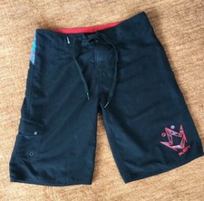 RUSTY Men s Board Shorts Black w/ Logo, Contrast. Detail Unlined 30w, 10 Inseam