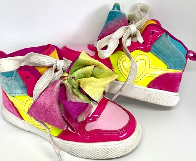JoJo Siwa Toddler Velvet Patent Leather Bright Rainbow Bow High Top Shoes  Size