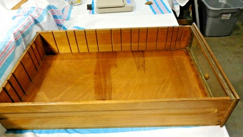 Antique ~ Salvage ~ Quarter-Sawn Oak Drawer Glass Front w/ wooden knob #2666 - Picture 3 of 6