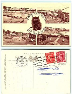 S04-3733, MULTIPLE VIEWS, SOUTHEND-ON-SEA, UK 1951 TO USA, REAL PHOTO POSTCARD