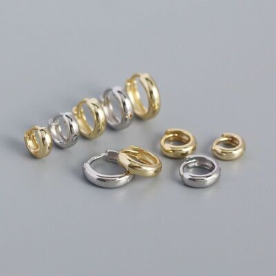 5-9mm Real s925 Sterling Silver Solid Classic Thick Hoop Huggie Earring Stud