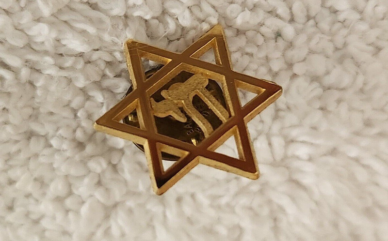 ISRAEL STAR DAVID PIN W, CHAI INSIDE 1" GOLD TONE