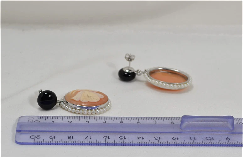 Pendientes de Plata 925 Con Ónix Perlas Y Camafeos Mariposas Aght 0418 - Imagen 3 de 3