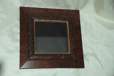 Home Interiors Faux Leather Framed Mirror 8 & 3/8" Square USA Gold Trim 2002