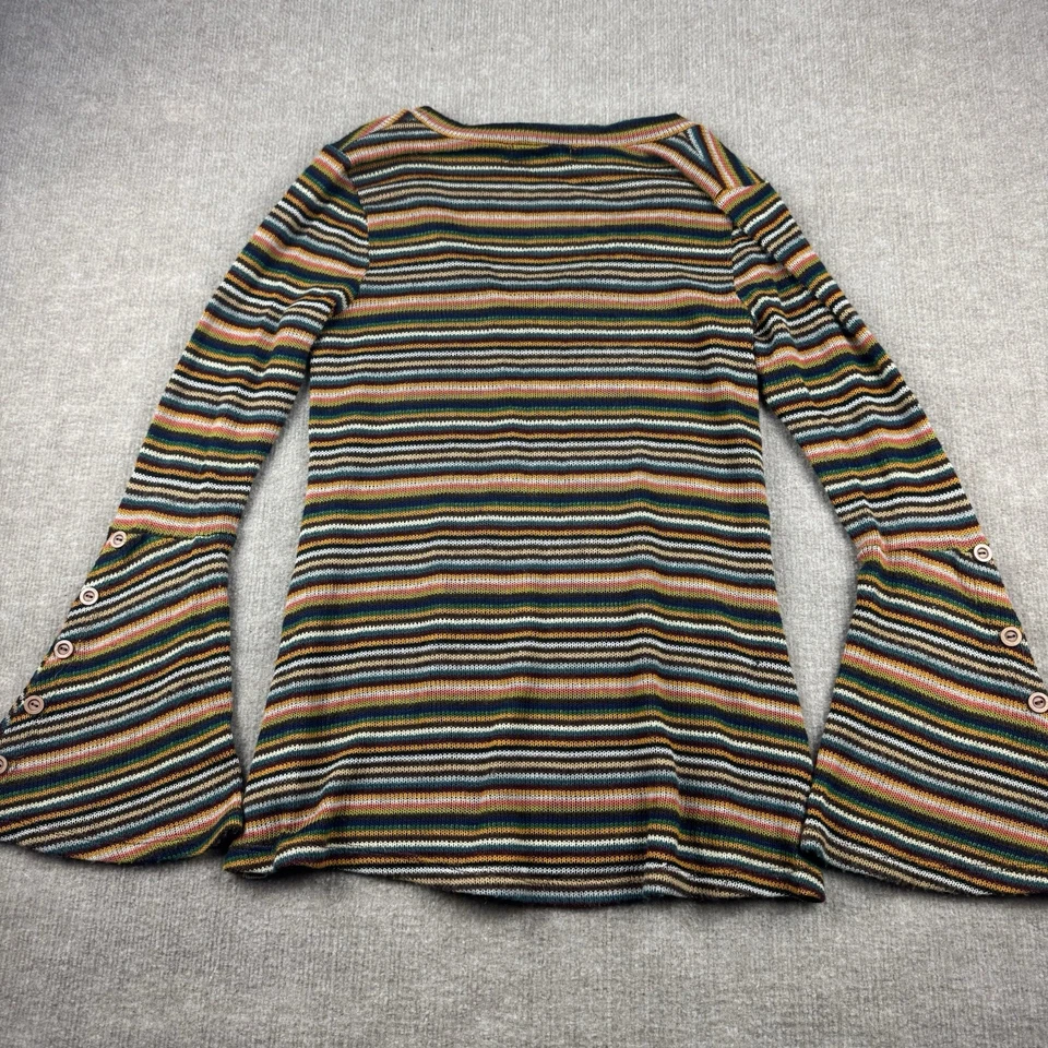 80s Vibe Sweater Women's Med Boho Hippie Flared Sleeves Striped Loose Knit - Image 3 of 4